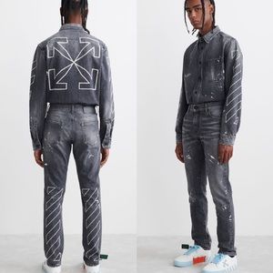 Authentic Off-White Man Diag Outline Paint Skinny Jeans